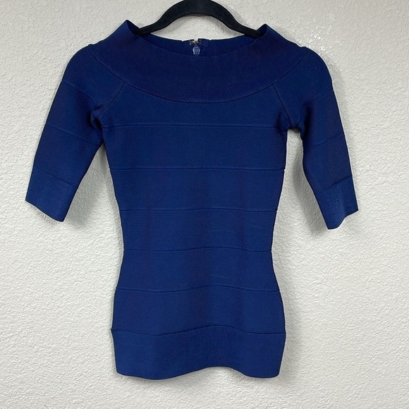 NWT Herve Leger Off The Shoulder Bandage Bodycon Top Classic Blue Sz XS - Picture 1 of 11